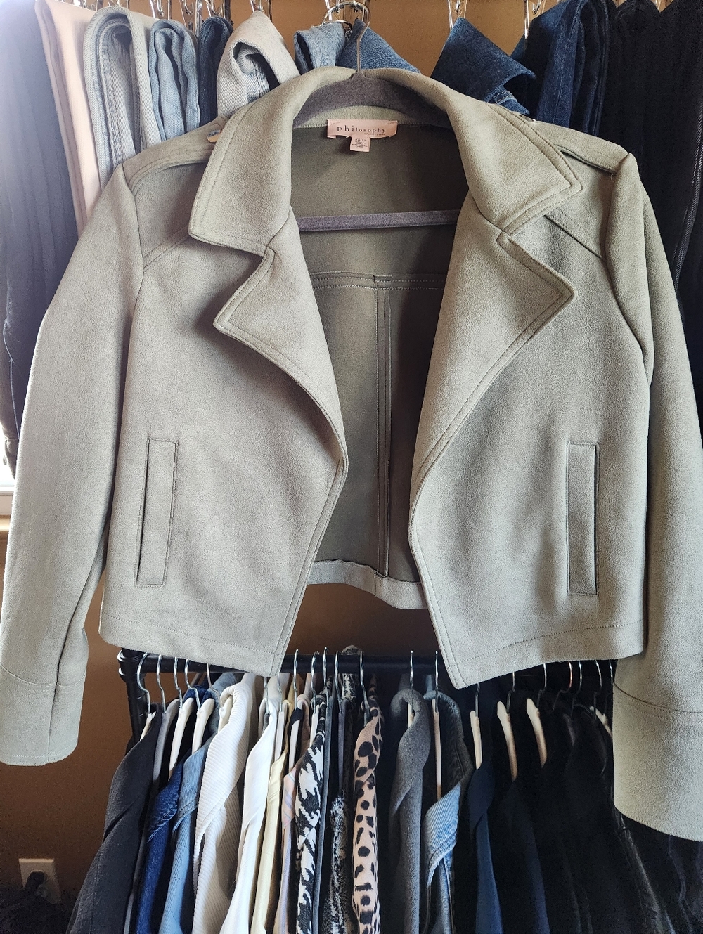 Philosophy Olive Green Suede Cropped Blazer